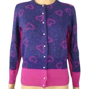 Marc By Marc Jacobs Purple Pink Heart Glitter Cardigan Sweater Medium